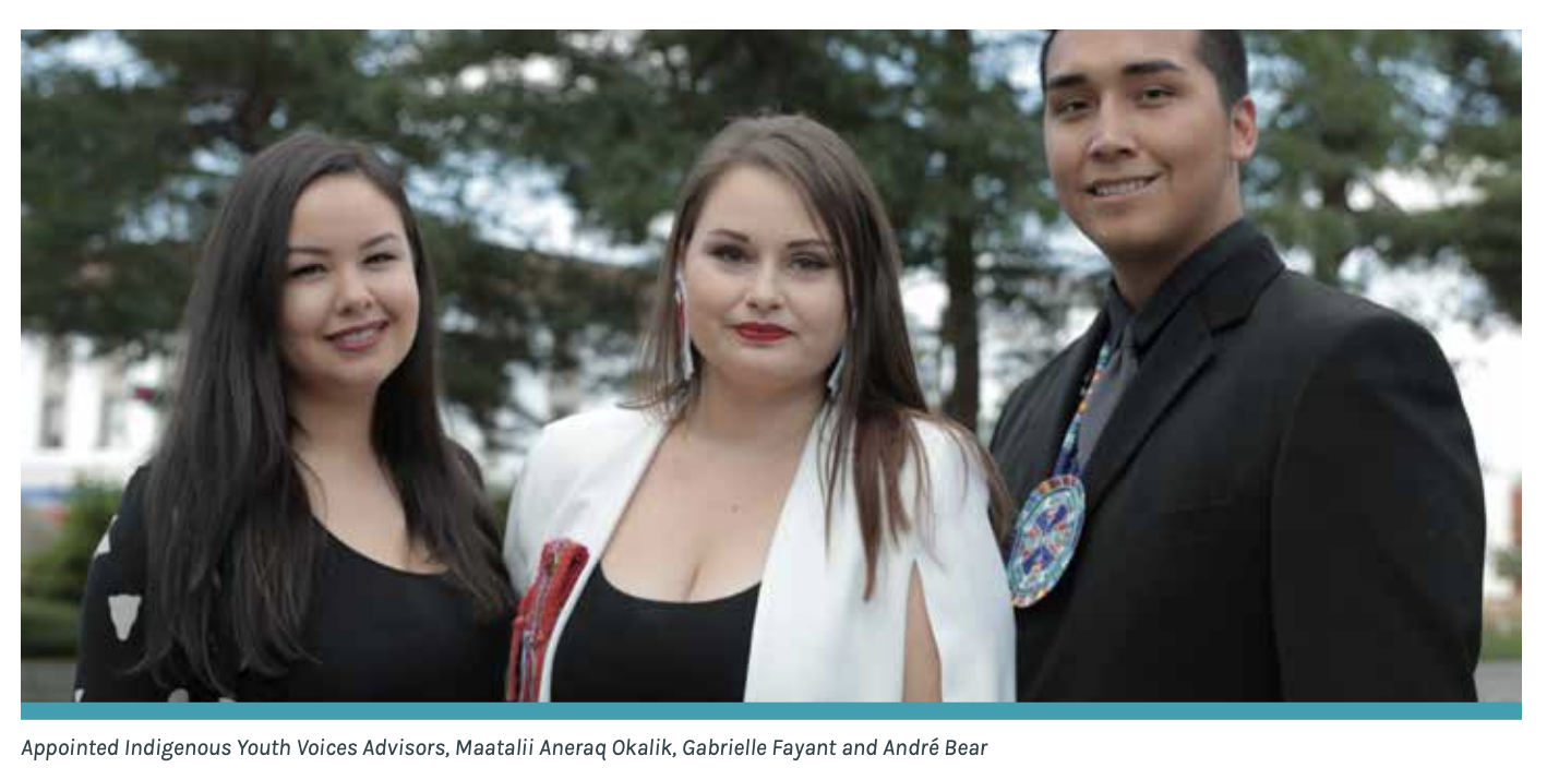 Appointed Indigenous Youth Voices Advisors, Maatalii Aneraq Okalik, Gabrielle Fayant and André Bear