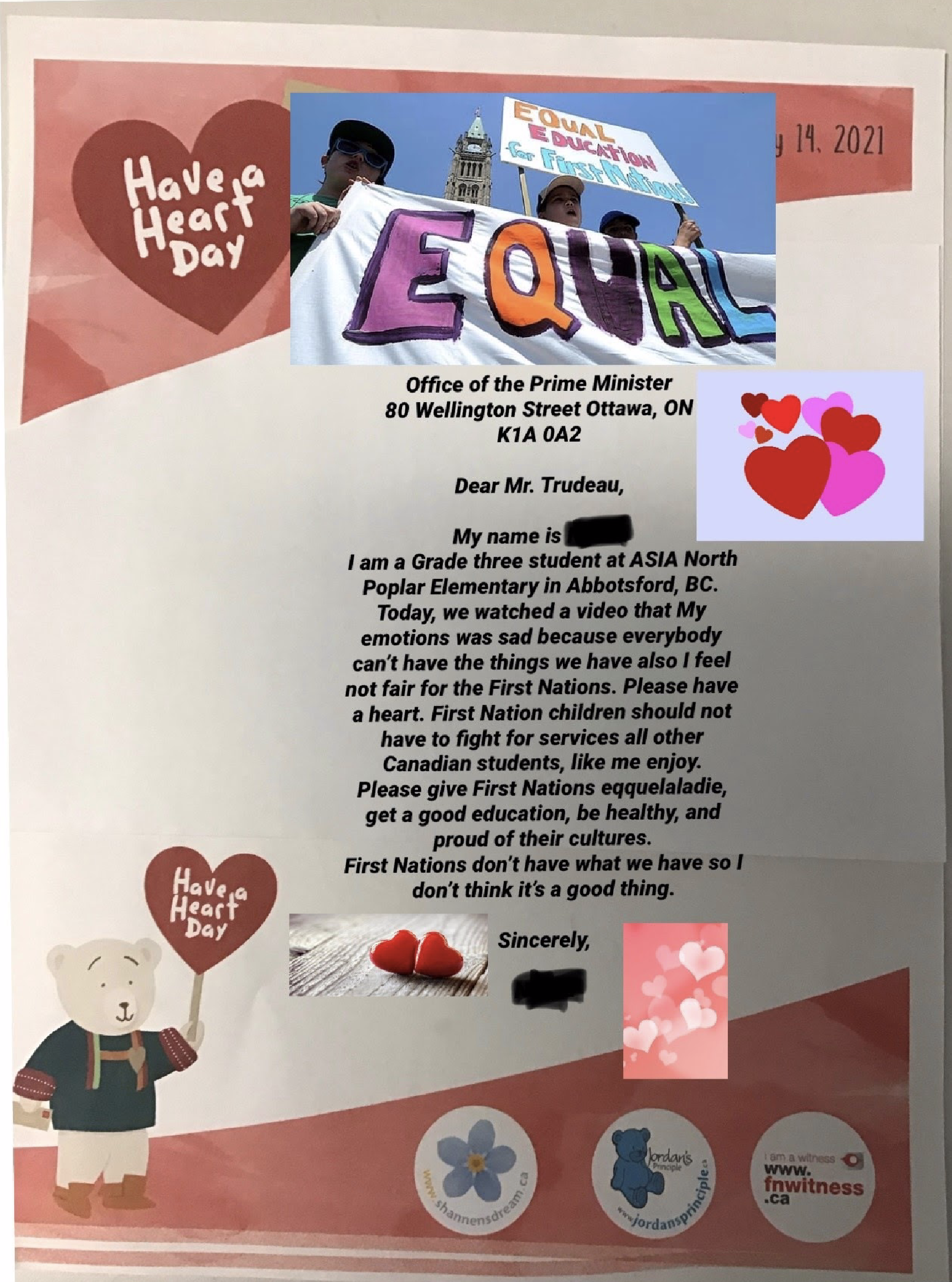 Have A Heart Day letter to the Prime Minister